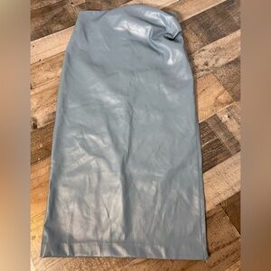 Bishop + Young Blue Faux Leather Midi Skirt Minimalist Chic Cool Girl